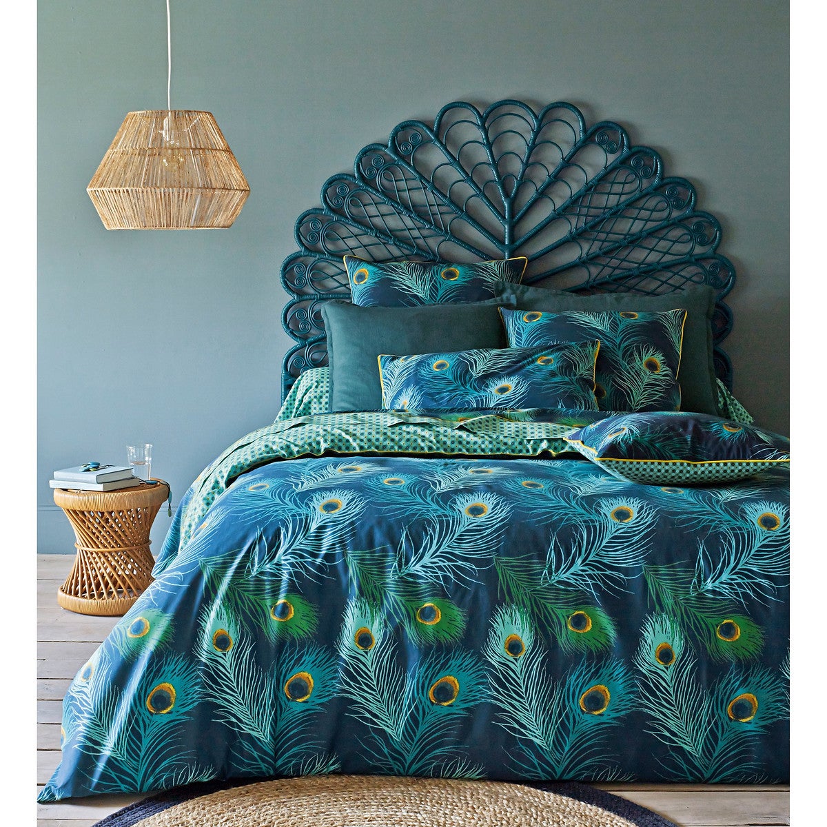 Drap percale de coton, Shakhra - Bleu/vert/jaune - 180 x 290 cm - 5