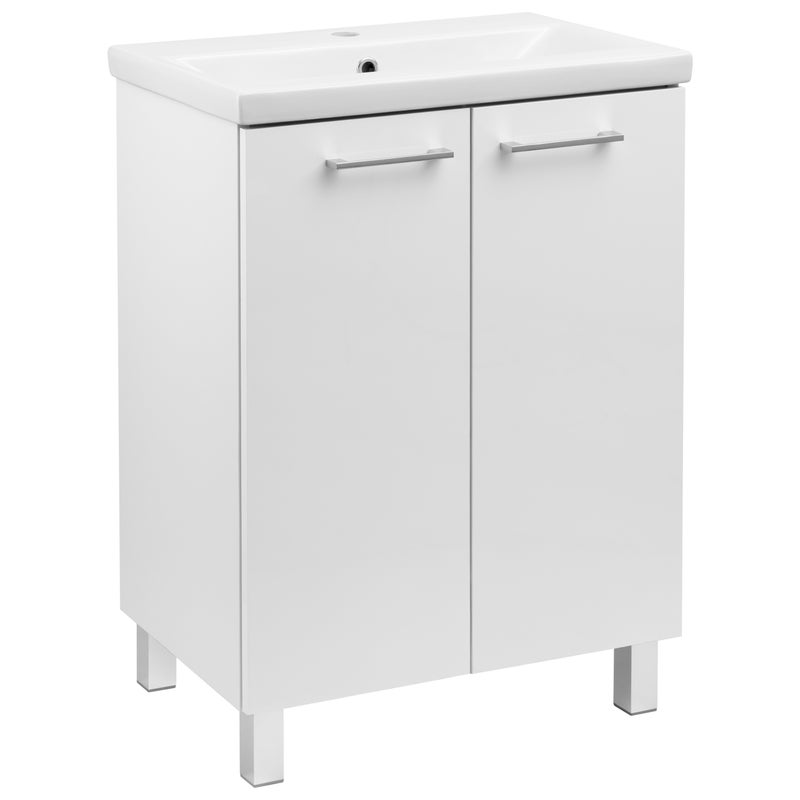Szafka łazienkowa z umywalką stojąca pod umywalkę biała połysk 60 cm