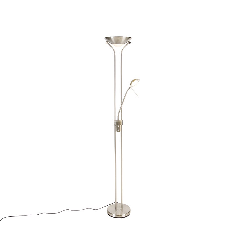 Qazqa moderne lampadaire uplighter avec bras de lecture - Diva - acier, led intégrée 23w incluse, Integrated led, 2000k - 3000k, - 5