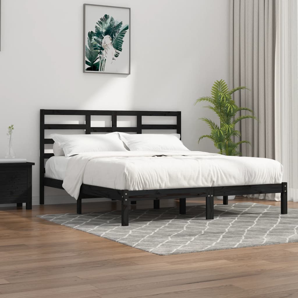 Łóżko Drewniane Czarne Rama Łóżka Ze Stelażem Drewniana Łóżko Do Sypialni Pokoju 200 x 200 cm