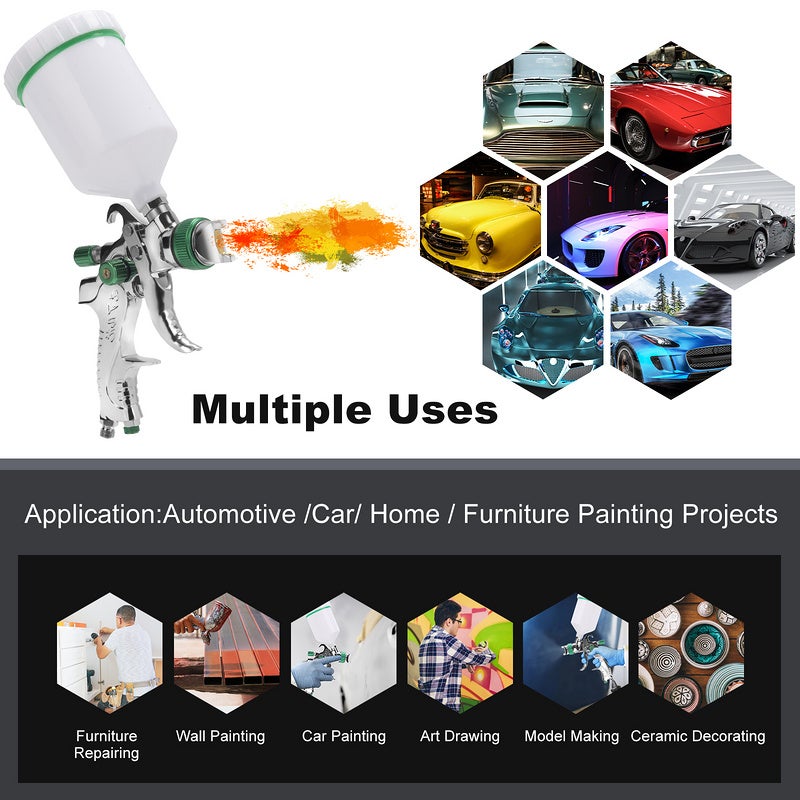 Pistolet à peinture HVLP Spray Gun Pro avec Godet de 600ml et 3 buses(1,4 1,7 2,0 mm) - 7