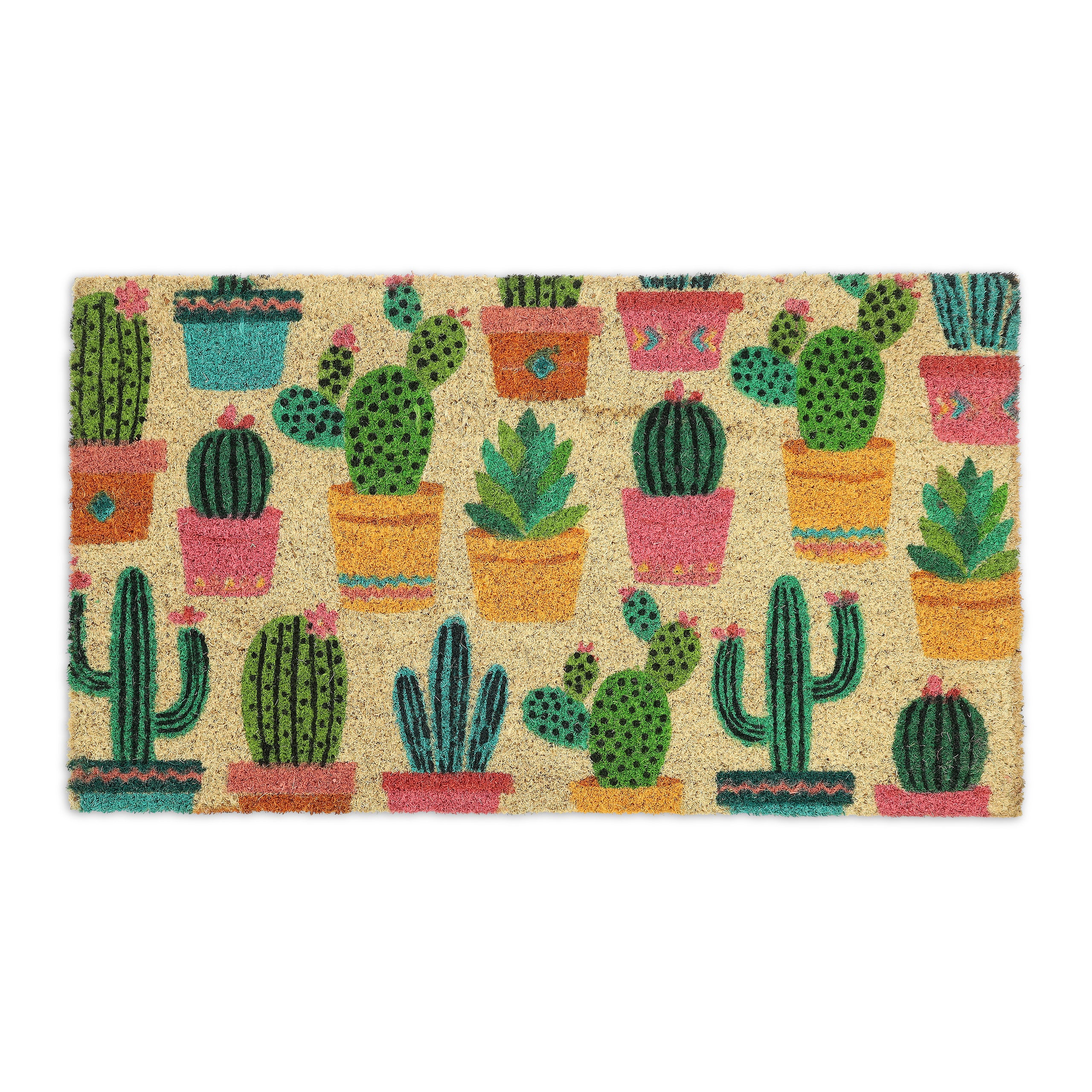 Relaxdays Paillasson coco, tapis d'entrée motif cactus, antidérapant, intérieur & extérieur, 75x42 cm, multicolore - Maison