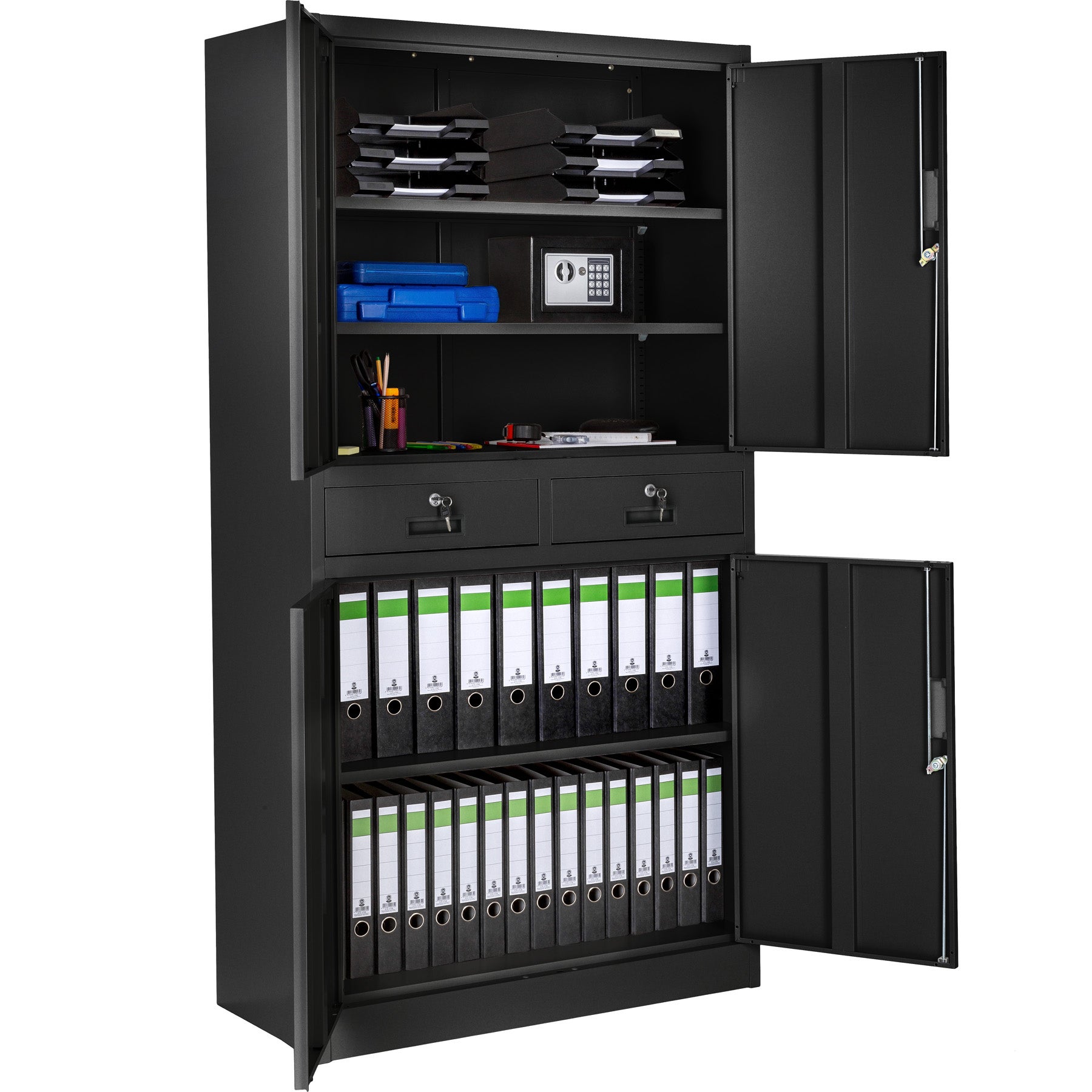 Armoire métallique de classement avec 2 tiroirs 40 x 90 x 180 cm en acier lâqué époxy TECTAKE - 3
