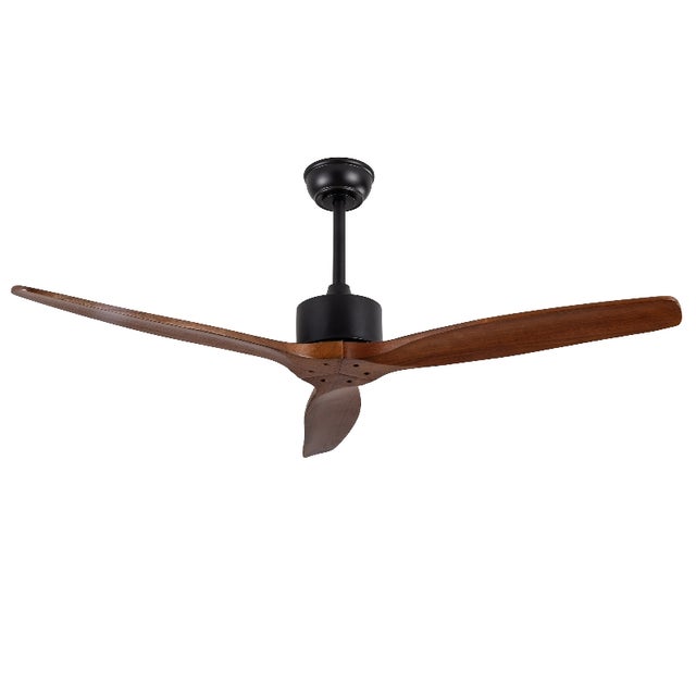 Ventilador de teto sem luz, pás de madeira, com controlo remoto, 6 velocidades, reversível, motor DC, 132,1 cm, preto