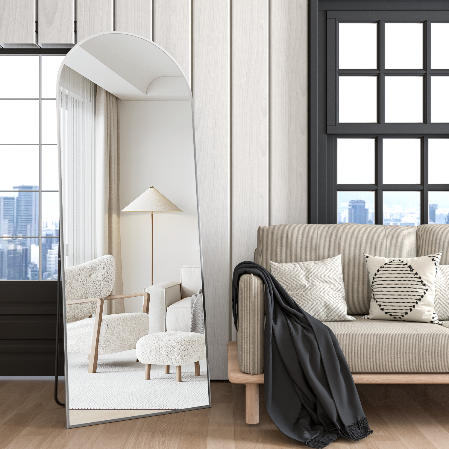 CASSILANDO Specchio a figura intera 162 x 53 cm, specchio da terra con cornice in alluminio, specchio da terra ad arco liscio,Argento - 5