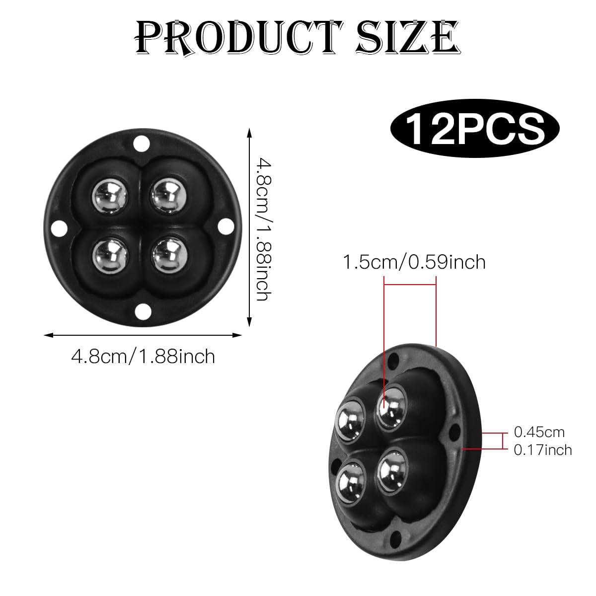 Lot de 12 roulettes pour meubles en acier inoxydable, roulettes pour meubles auto-adhésives, petites roulettes plates rotatives à 360 degrés - 2