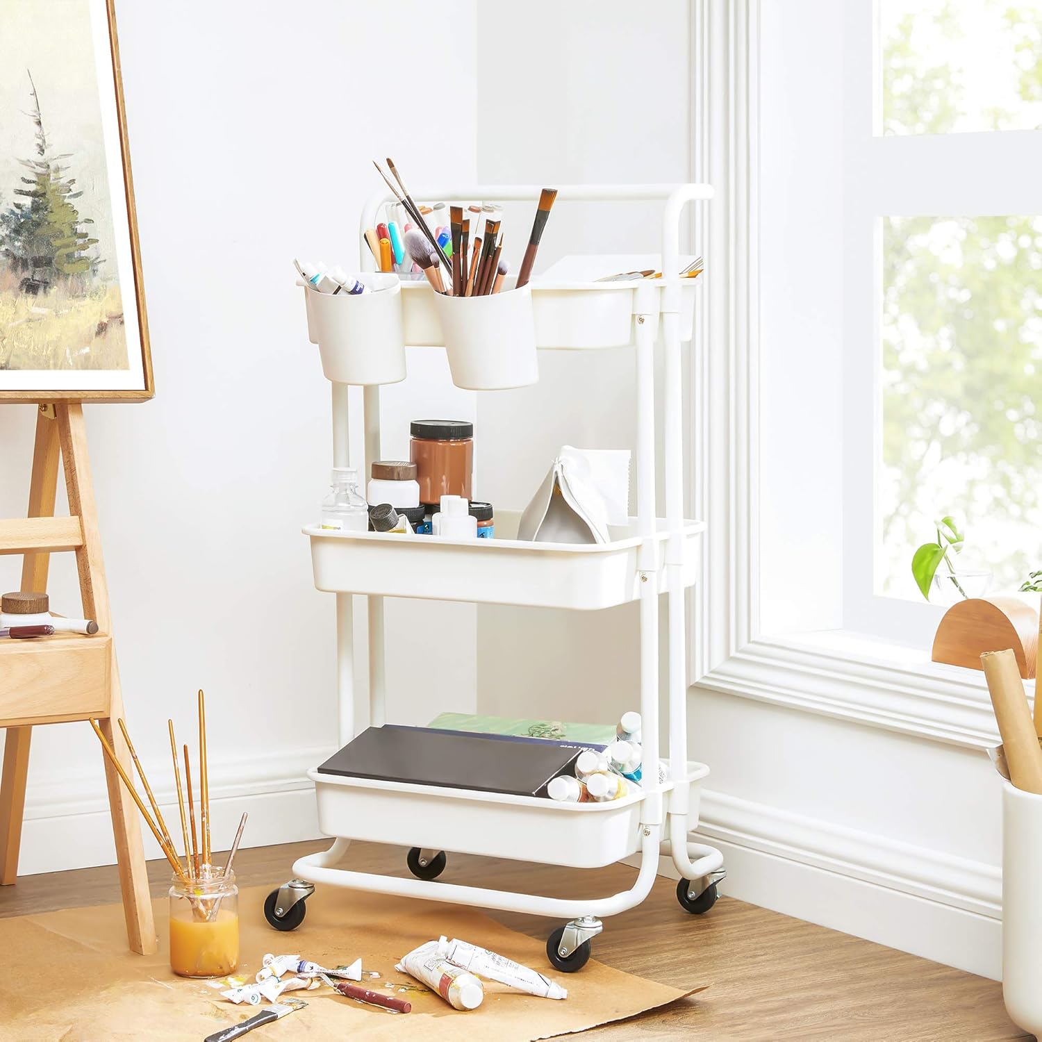 Carrello Portaoggetti 3 Ripiani Con Ruote - Mobile Organizzatore Per Bagno, Cucina, Camera