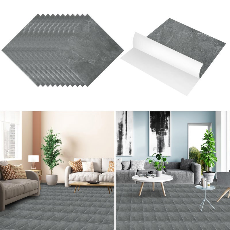 Baldosas de vinilo adhesivo pvc -1 caja de 11 baldosas de vinilo adhesivo - mármol gris - ca.1 m²