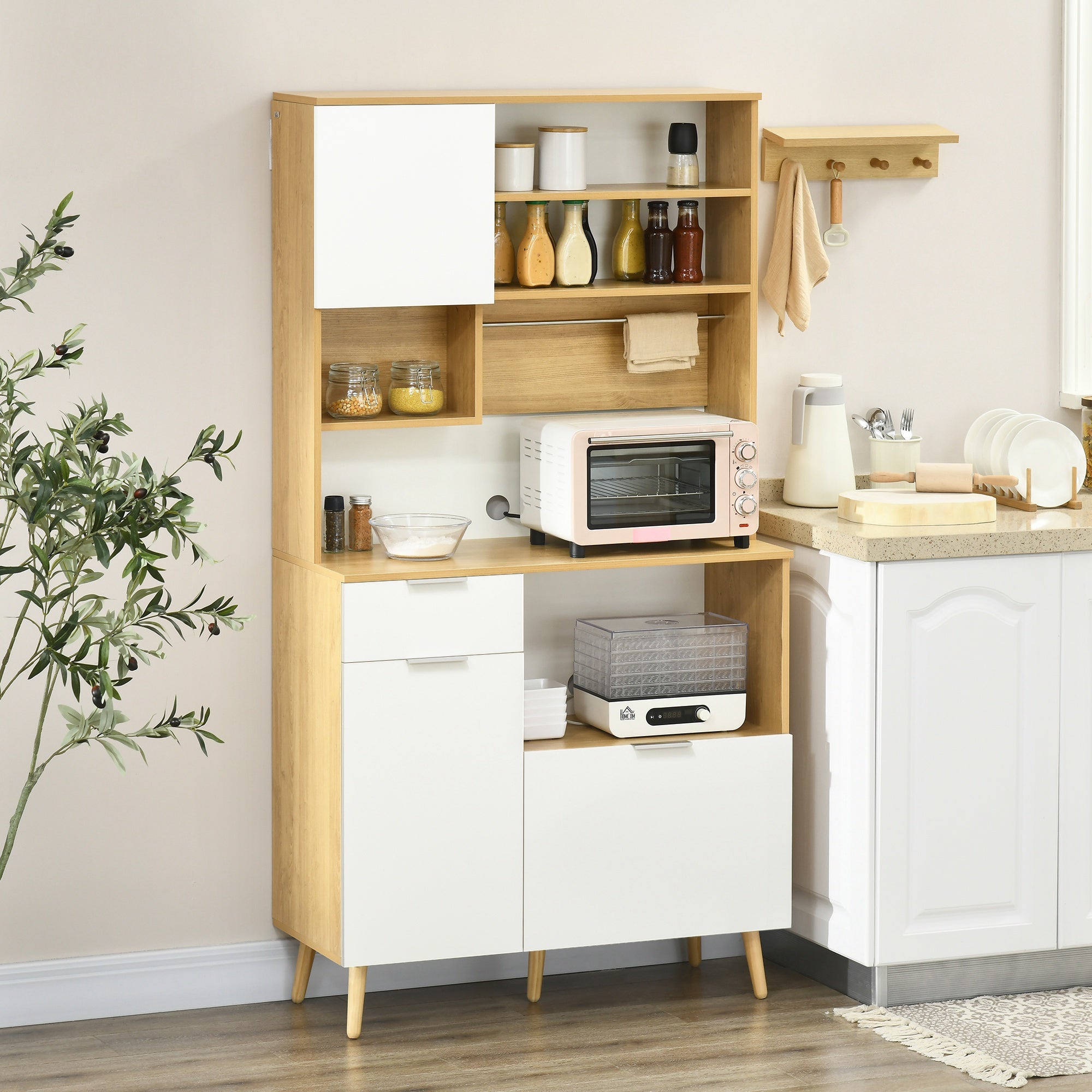Kitchen Storage Cabinet 3 Doors Drawer Adjustable Shelf Natural | Leroy ...