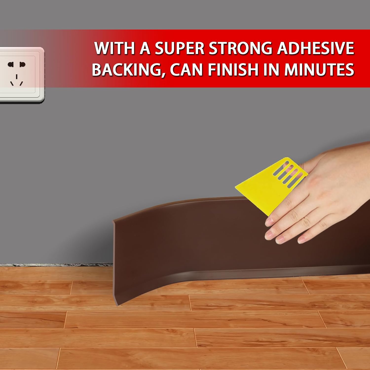 Modanatura per base da parete in vinile, modanatura per base da parete in gomma autoadesiva flessibile, design stacca e incolla, 6 m, marrone - 4