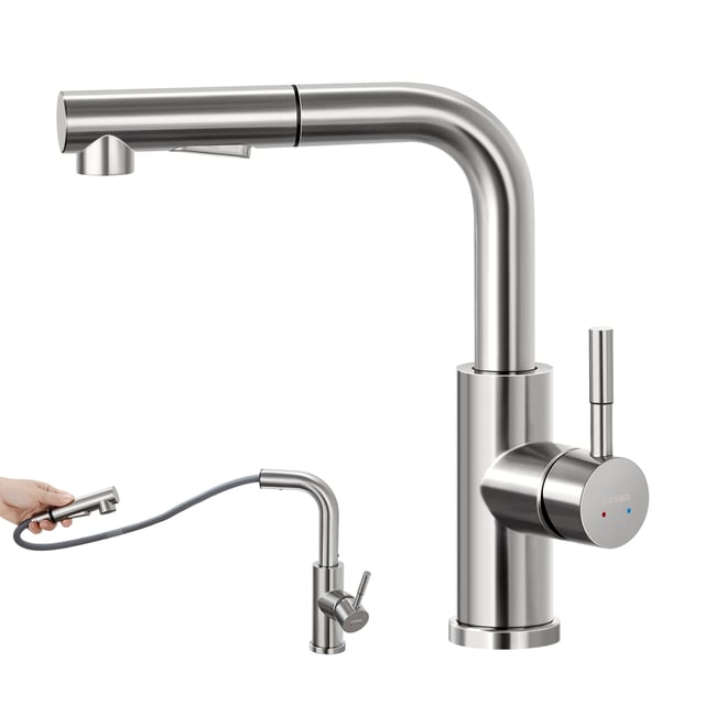 LONHEO MAX Robinet de Cuisine avec 2 Fonctions Douchette Extractible , Mitigeur Cuisine en Inox Brossé Rotatif à 360