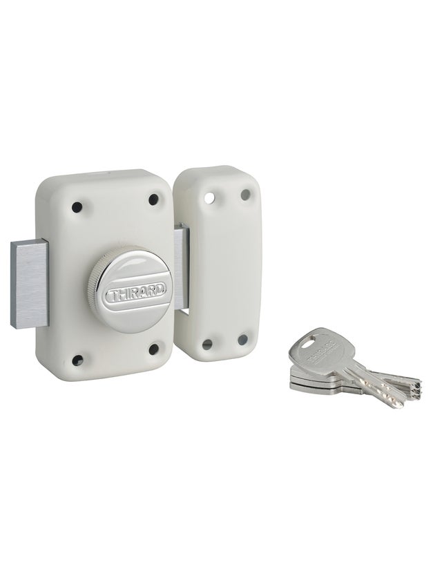 Verrou à bouton Transit 2 pour porte d'entrée, cylindre 40mm, 4 clés, époxy blanc - THIRARD