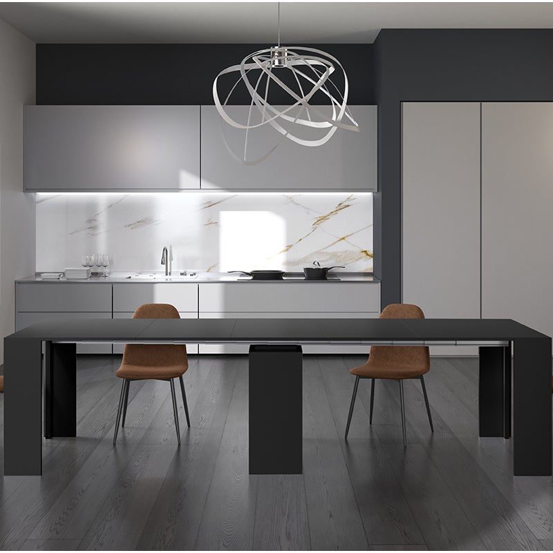 Pinokio - Rozkładany stolik konsolowy (42,5/302,5 x 90 cm) z płyty MDF lakierowanej na czarno