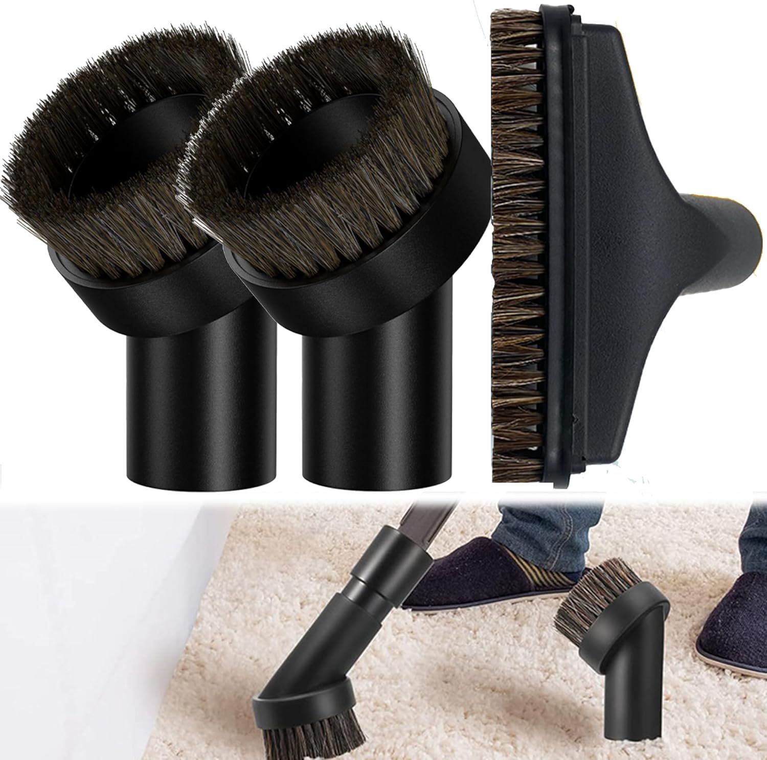 Set de 3 perii de aspirator de 32 mm, accesorii naturale pentru canapea și mașină, kit duză universală de curățare. 3buc