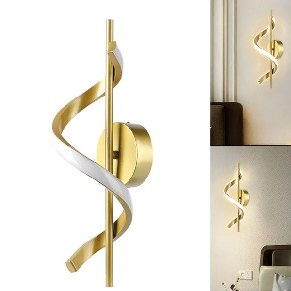 Nowoczesna lampa ścienna 12W LED - Lampa spiralna - 2700K, do salonu, sypialni, na schody - Złota