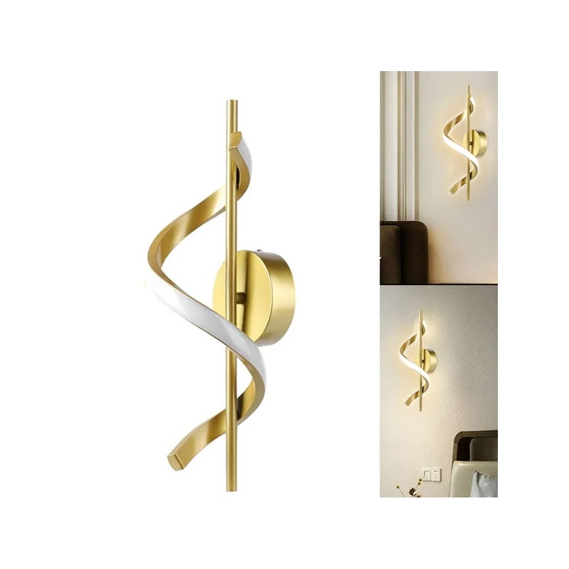 Nowoczesna lampa ścienna 12W LED - Lampa spiralna - 2700K, do salonu, sypialni, na schody - Złota