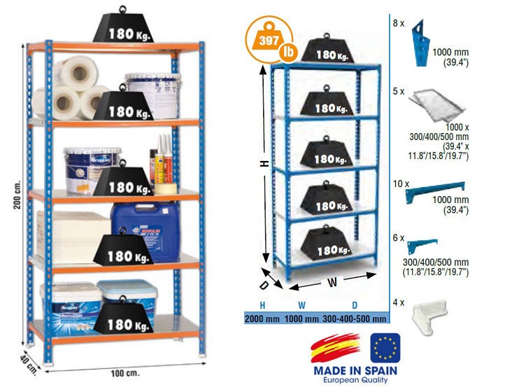 Étagère Métallique Simon Rack 5 Niveaux - 200x110x50cm - 100kg/Niveau - Galvanisé