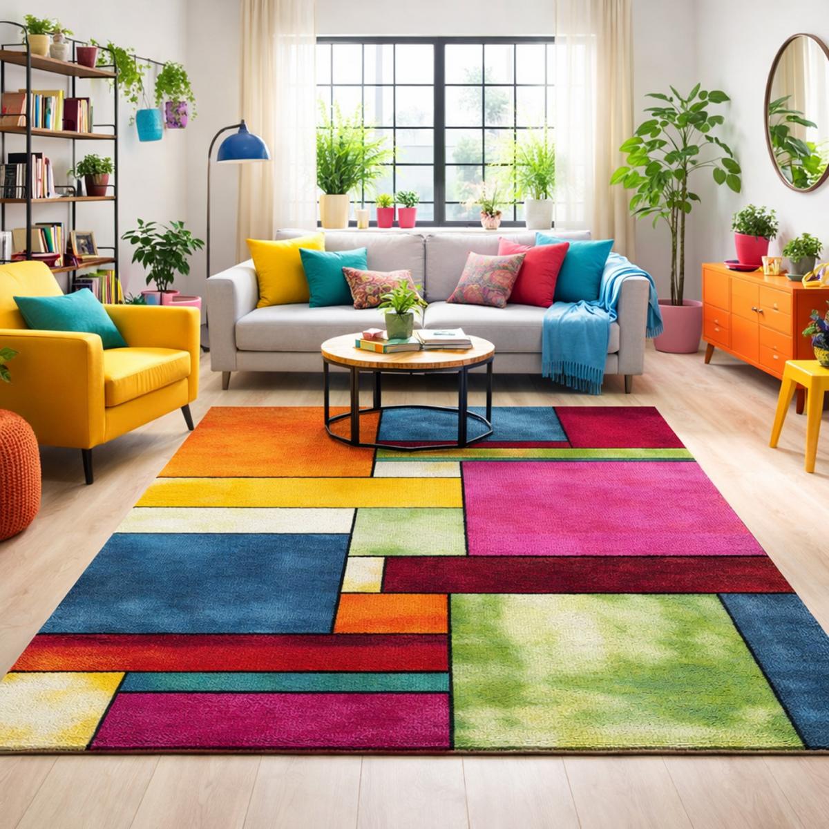 tapis grand salon 160x230 tissé multicolore rectangle motif géométrique LYN8 GEOME - 5