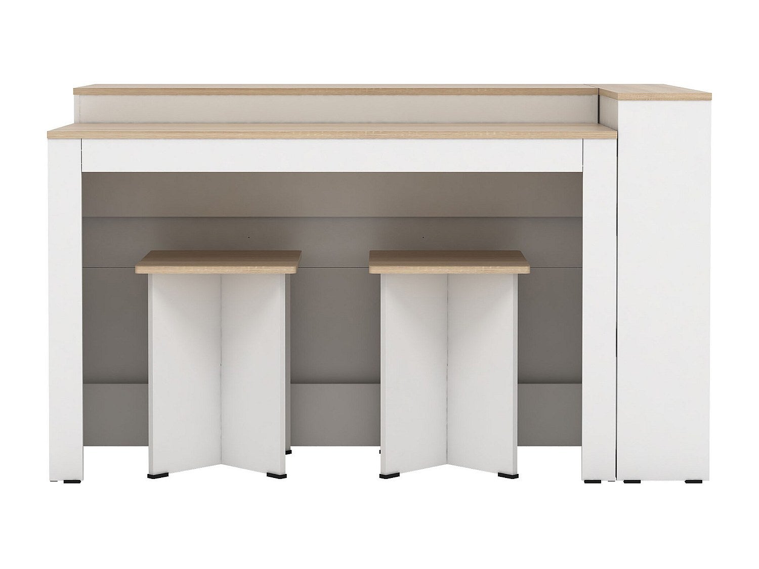 Ensemble îlot central de cuisine + 2 tabourets - Blanc et Naturel clair - NUSICE - 4