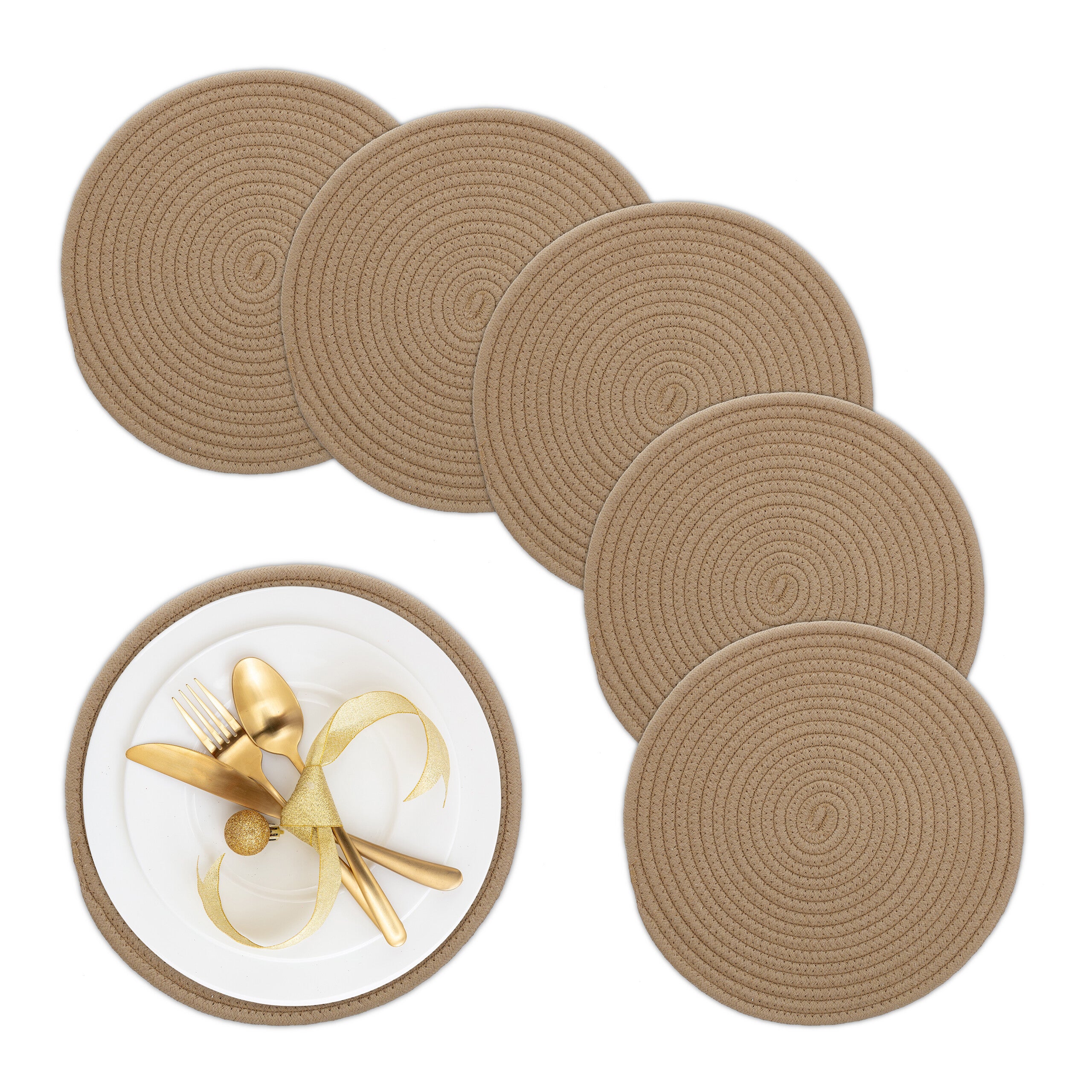 Relaxdays Tovagliette Sottopiatto in Giacinto d'Acqua, Set 6, 37cm, Placemat Americane, Sottopentola, Naturale Nero
