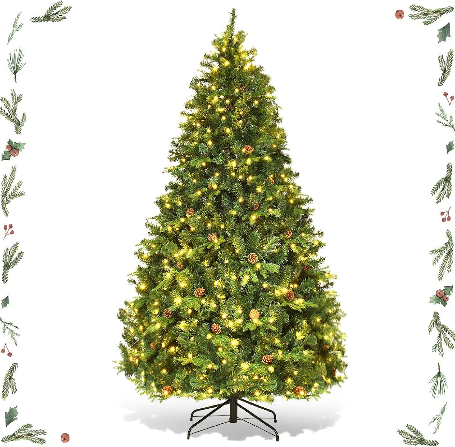 infactory albero di Natale artificiale: Albero di Natale con supporto a terra, 180 cm, 364 punte, 240 LED (albero di Natale artificiale con LED
