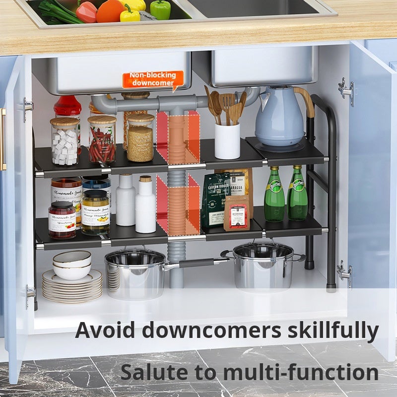 Étagère extensible sous évier, étagère de cuisine à 2 niveaux, étagère à chaussures avec 8 plaques amovibles, longueur/hauteur réglable - 4