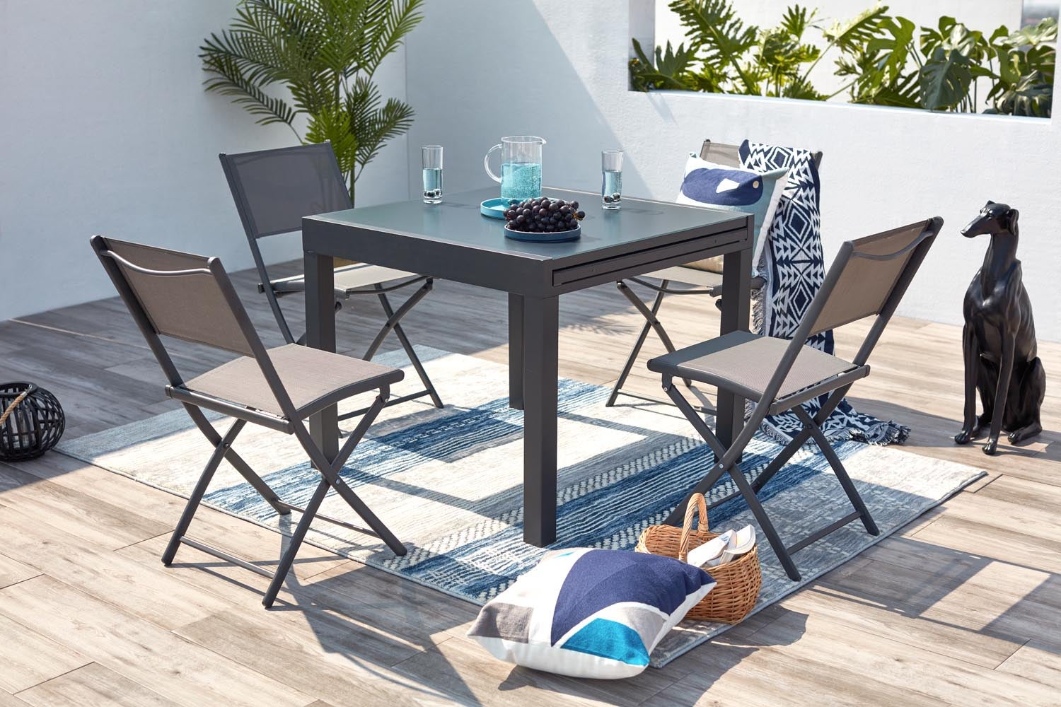 Salon de jardin 8 places en aluminium gris foncé CUALICA - 3