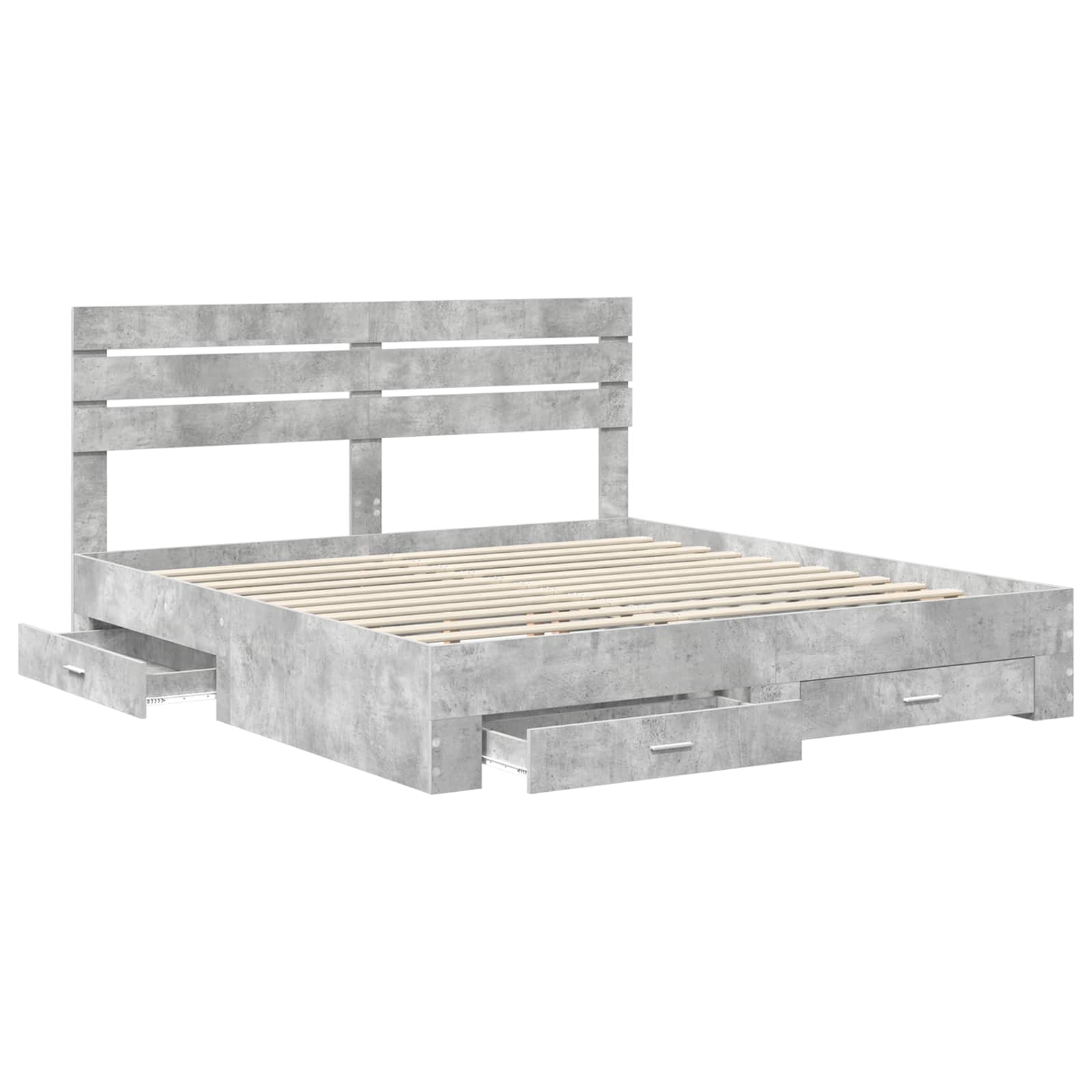 Cadre de lit gris béton 200 x 200 cm panneau de bois - 5