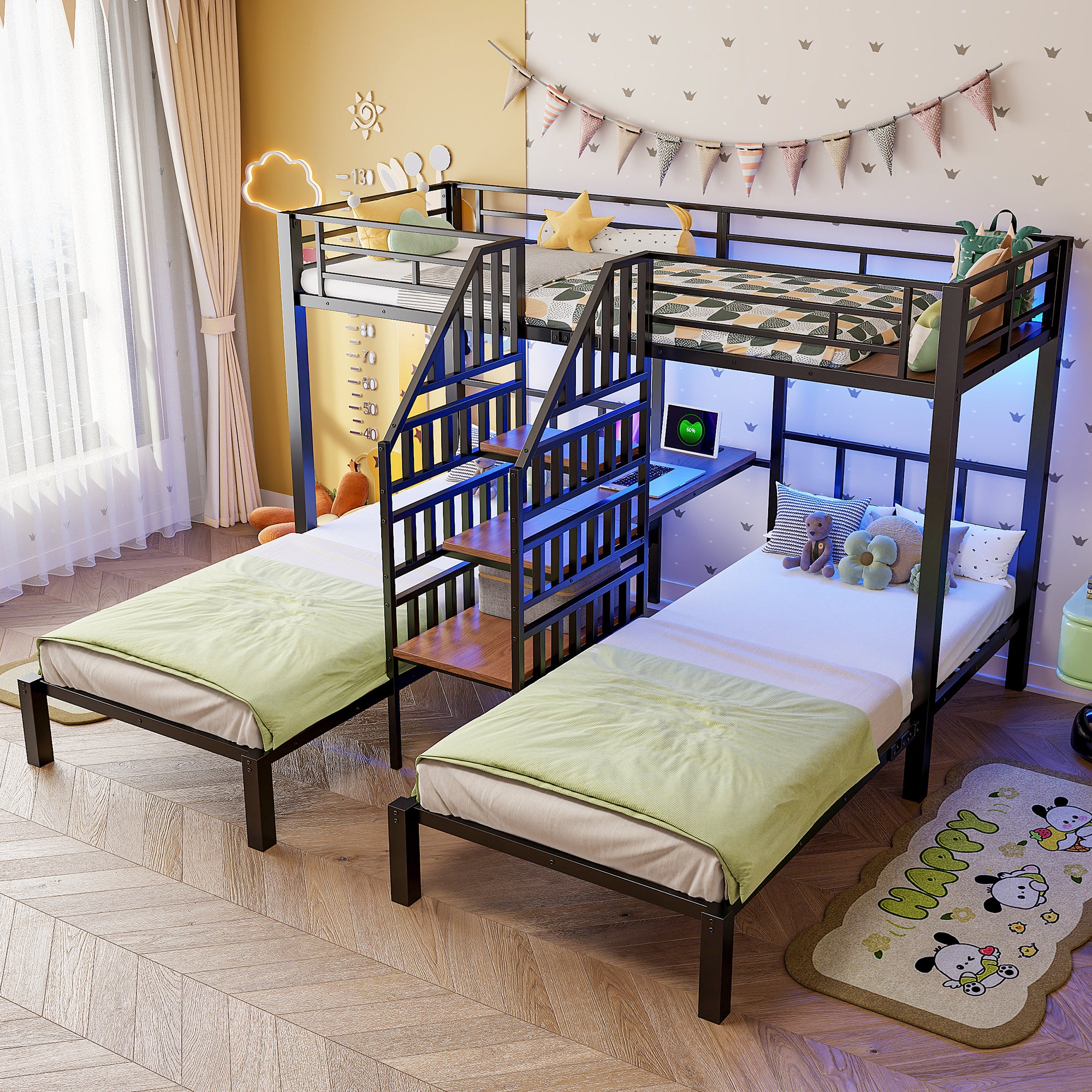 Cama superpuesta 90x200 cm - 3 camas - con banda de luz LED - equipada ...