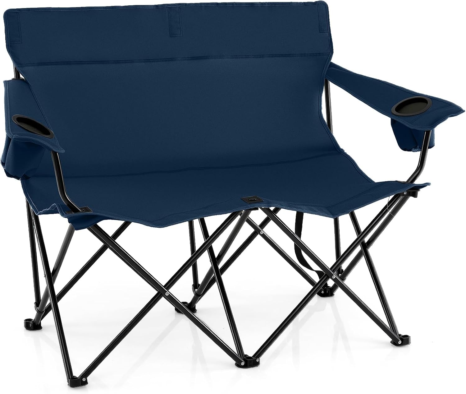Krzesło Kempingowe 2-Osobowe, z Wygodnym Oparciem, Podłokietnikami z Bocznymi Kieszeniami, Idealne na Imprezy Plenerowe, Podróże, Plażę (Niebieskie)
