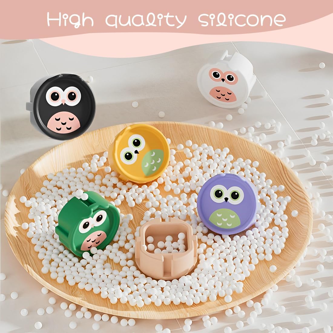Ensemble de 4 protections de prise de courant pour bébé - Protections de prise de courant en silicone motif hibou - Sécurité enfant (blanc et abricot) - 5