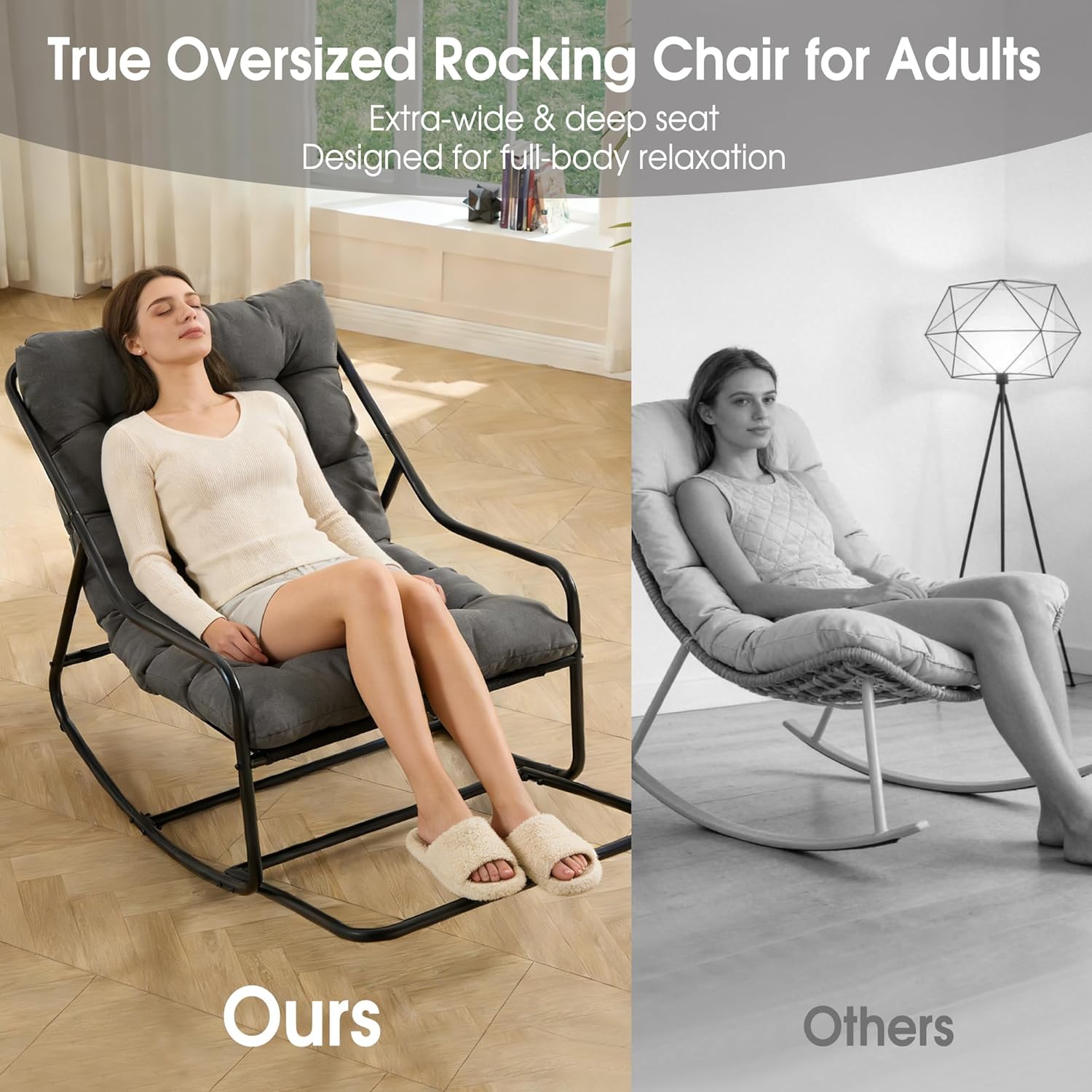 Rocking Chair Relax à Bascule avec Repose-Pieds, Coussin Velours Doux, Structure Acier Durable, Parfait pour Salon, Chambre ou Terrasse - 5