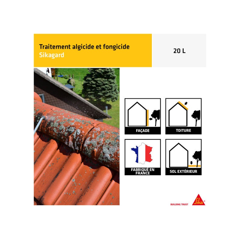 SIKA Stop Algues PRO Sikagard-130 - Algicide Bidon 20L - Anti mousse : toiture, terrasse, extérieur - 4
