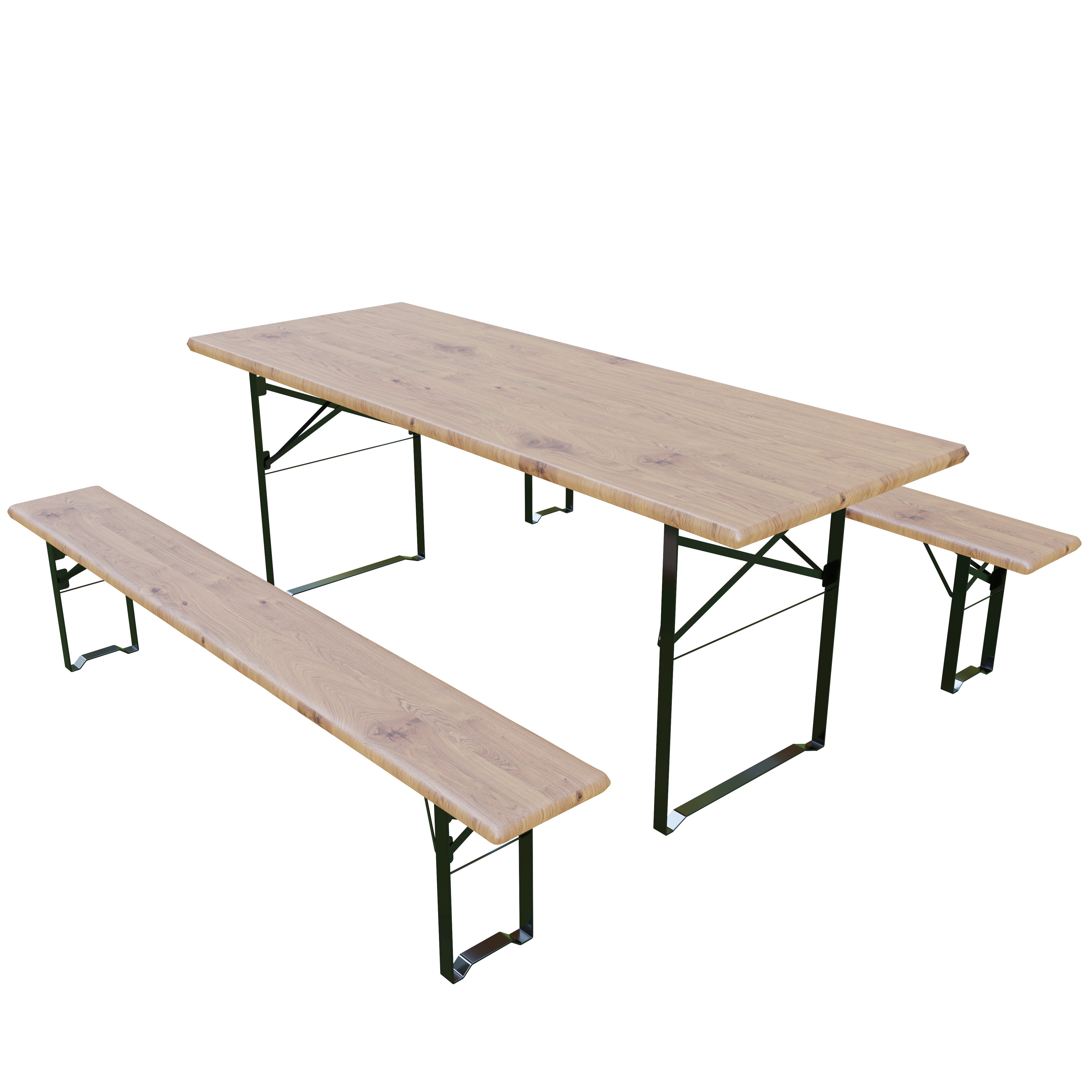 Set Birreria Completo Tavolo Con 2 Panche In Legno Naturale Gambe Pieghevoli Bar Pub Giardino Fiera Picnic Camping Campeggio Feste Sagre 180x70x75 Cm - 5