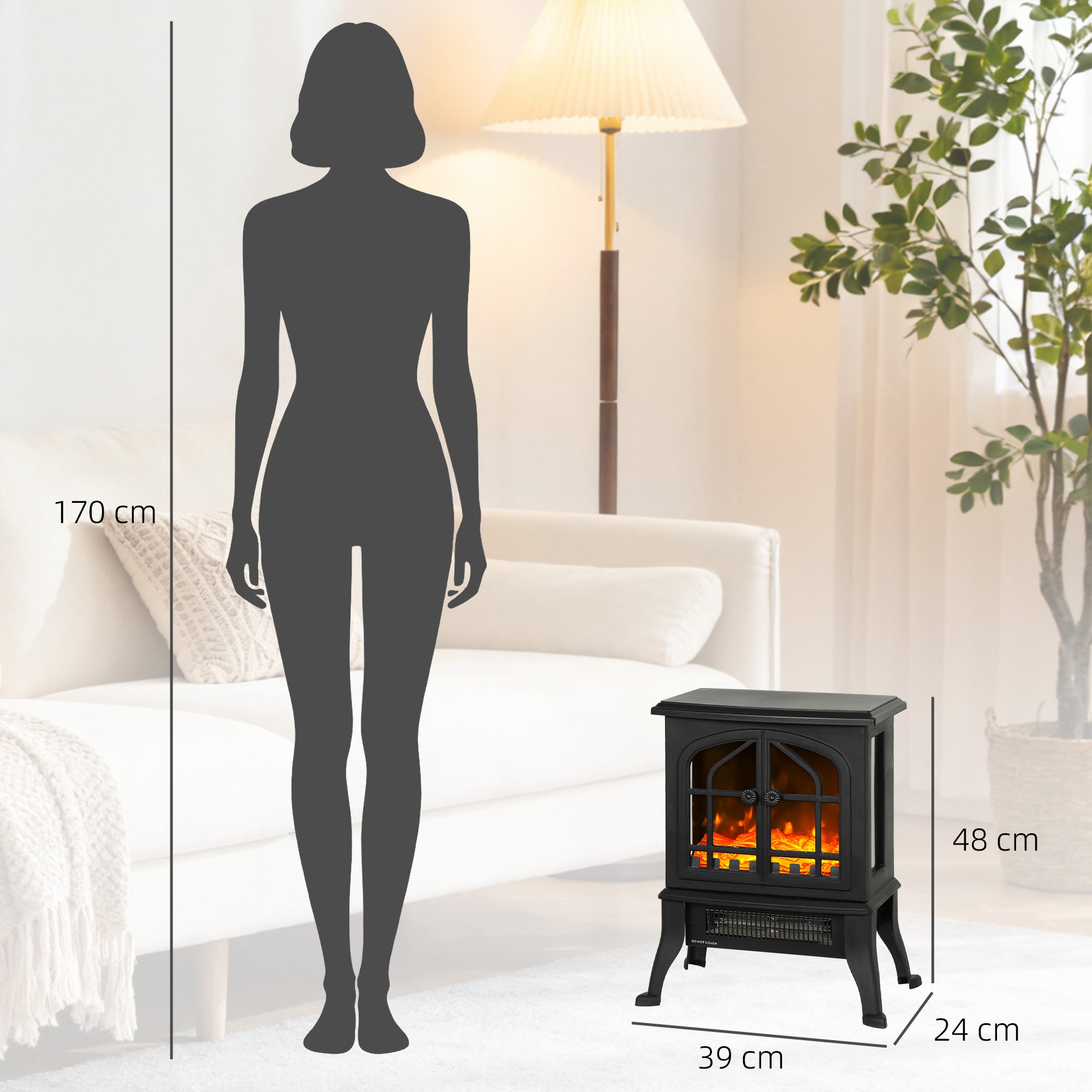 Cheminée électrique sur pied portable 900/1800 W, effet flamme 3D sur 3 ...