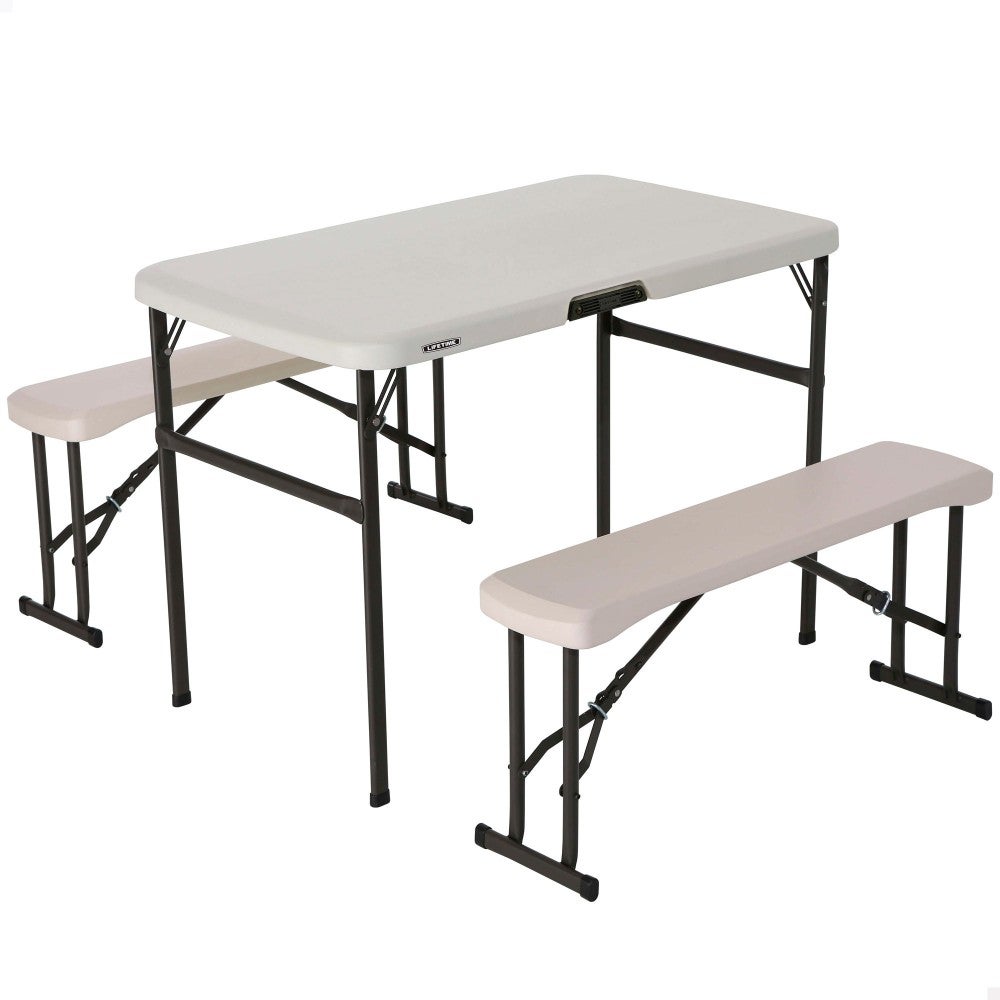 Conjunto plegable mesa y 2 bancos utrarresistente lifetime 106x61x74 cm uv100