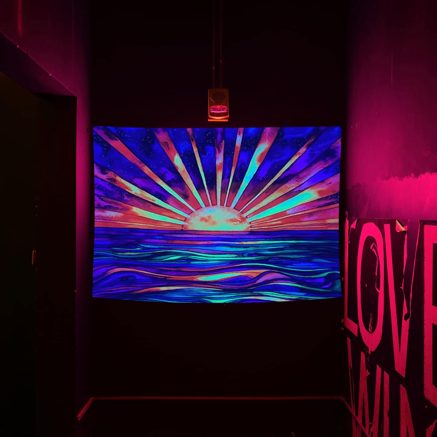Gobelin w stylu boho z tęczowym słońcem – reagujący na światło UV, do eleganckiej sypialni (152 x 203 cm) - 4