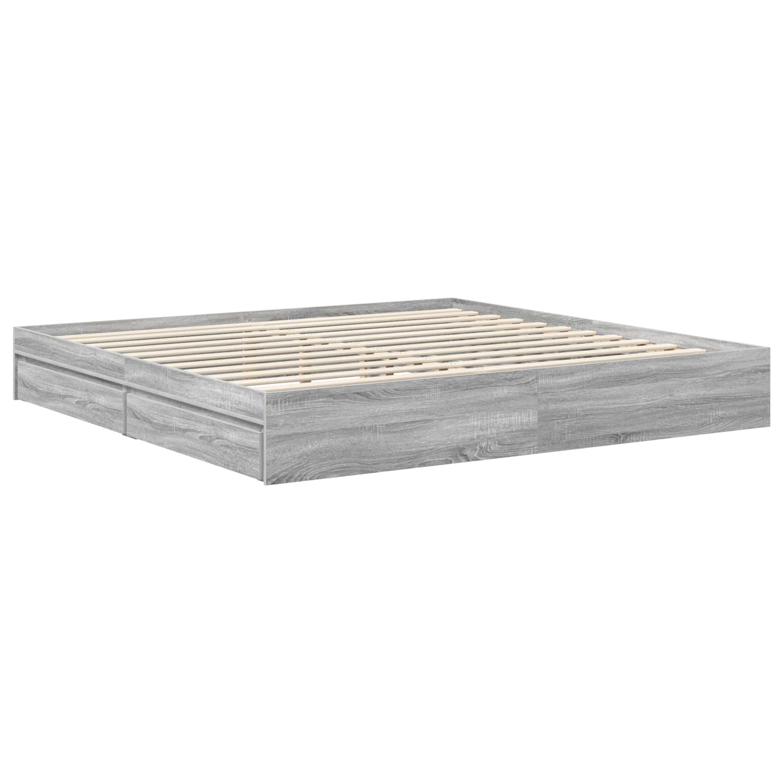 Lit avec rangement, panneau de bois, gris, pour la chambre, 200 × 200 cm - 6