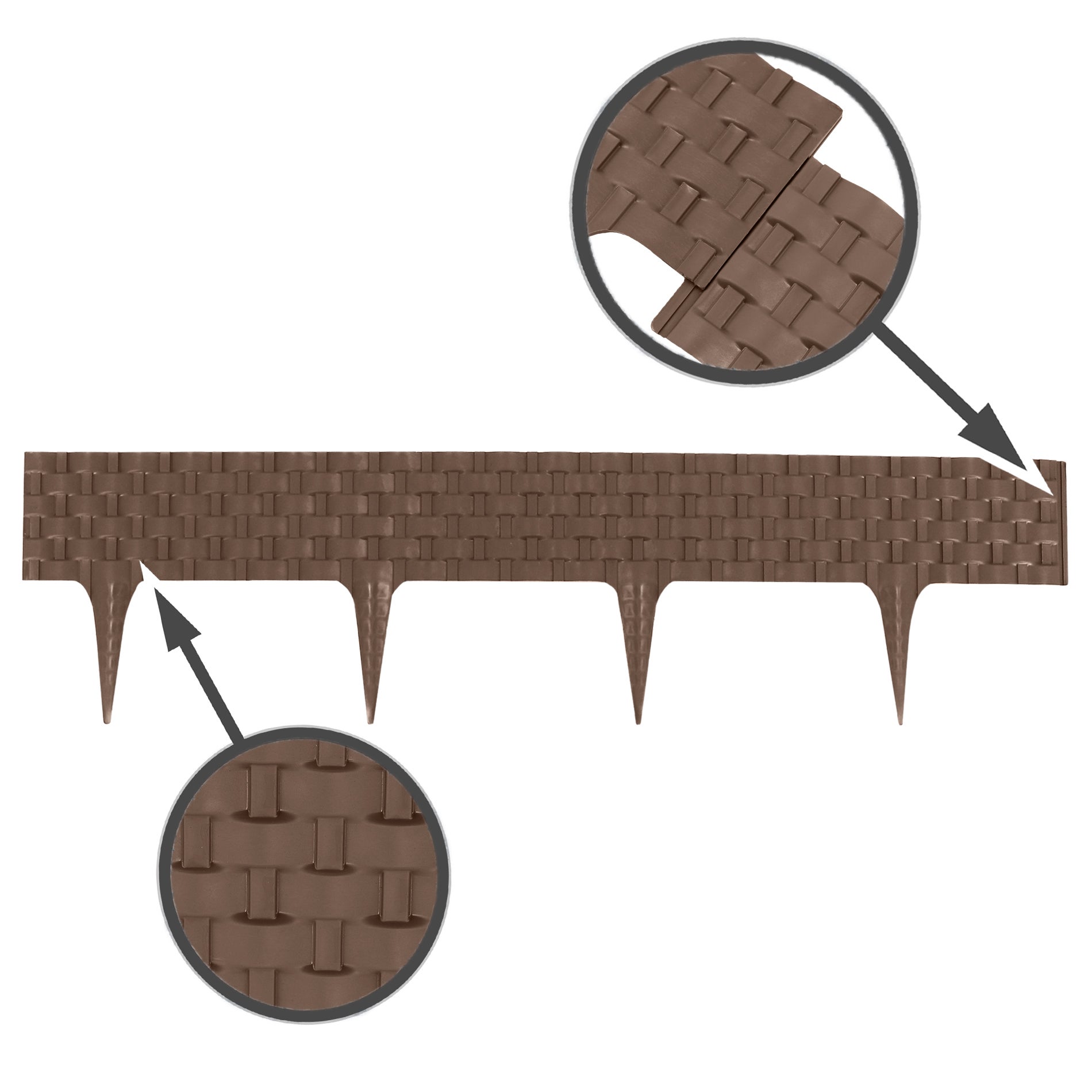 Bordure de pelouse, aspect rotin, marron, modules 24 x 80 cm, bordure de parterre en plastique - 2