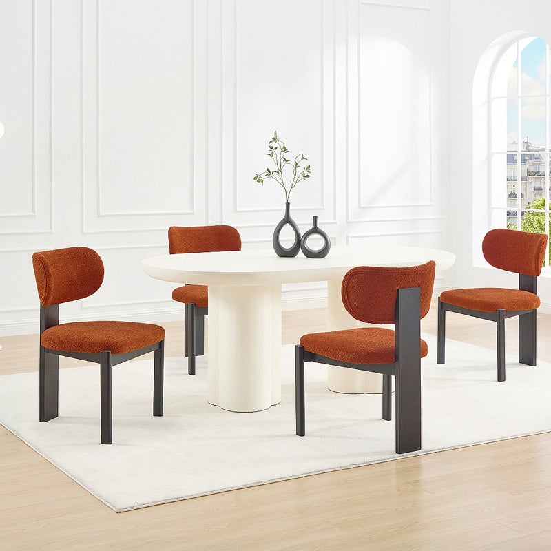 Zestaw 2 krzeseł z tkaniny z bukli i czarnego drewna kauczukowca - Terracotta - WILANA