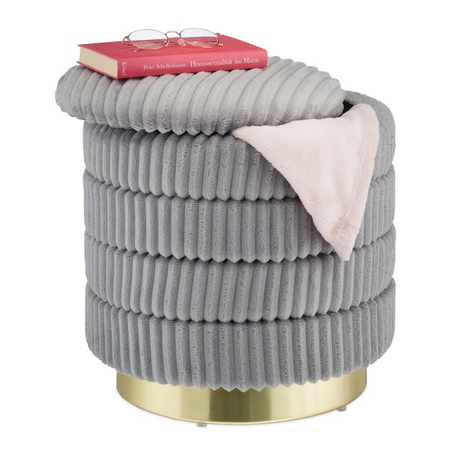 Tabouret Pouf de Coiffeuse - Côtelé Grège main image 1
