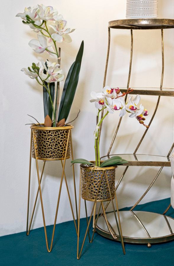 LOT DE 2 PORTE-VASE OR CM 21X20X46-18X18X32 - 5