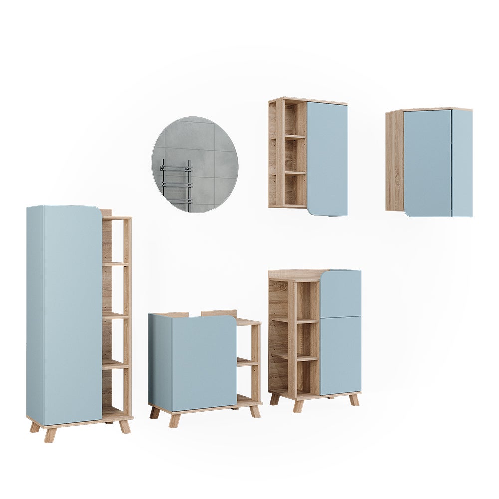 Vicco Zestaw mebli łazienkowych Karen, Sonoma/niebieski, 5 części