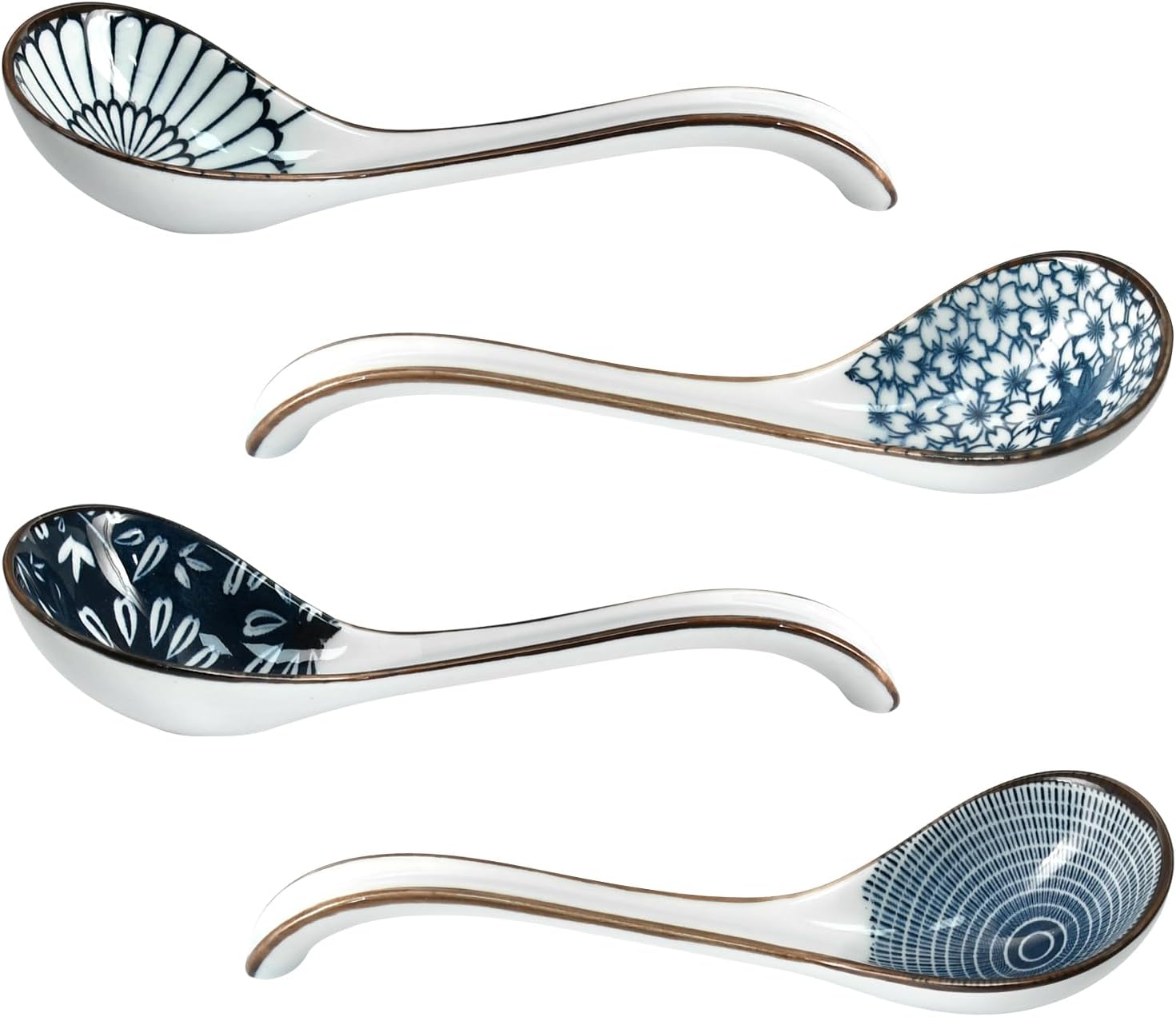 Set 12 Cucchiai Da Zuppa Giapponesi In Ceramica – Manico Lungo Per Noodles, Ramen, Pho E Wonton