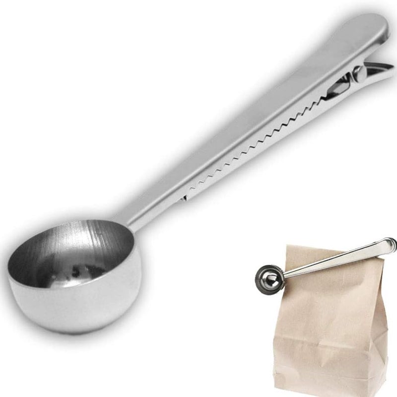 7-calowa miarka do kawy z klipsem do torebki, miarka w kształcie łyżeczki, do kawy mielonej i ziaren, stal nierdzewna