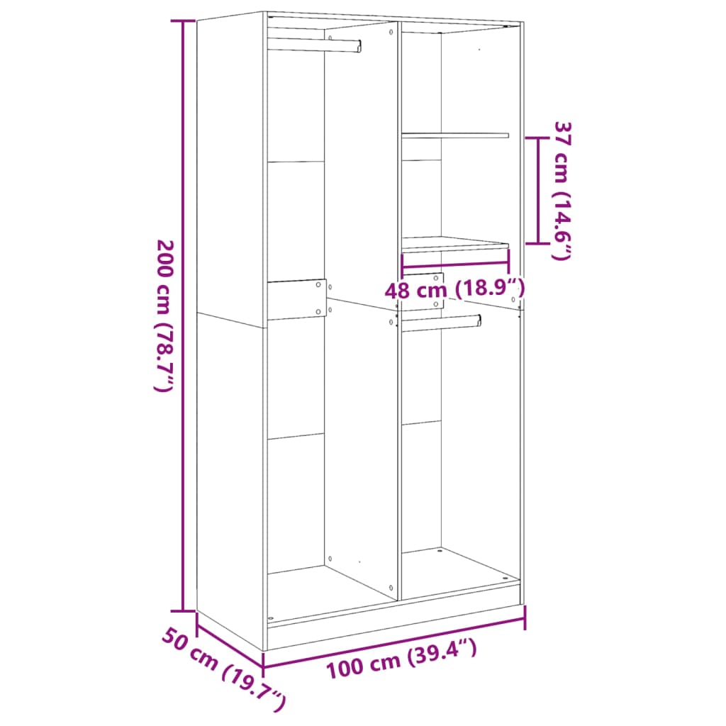 Garde robe sonoma gris 100x50x200 cm bois d ingénierie - 9