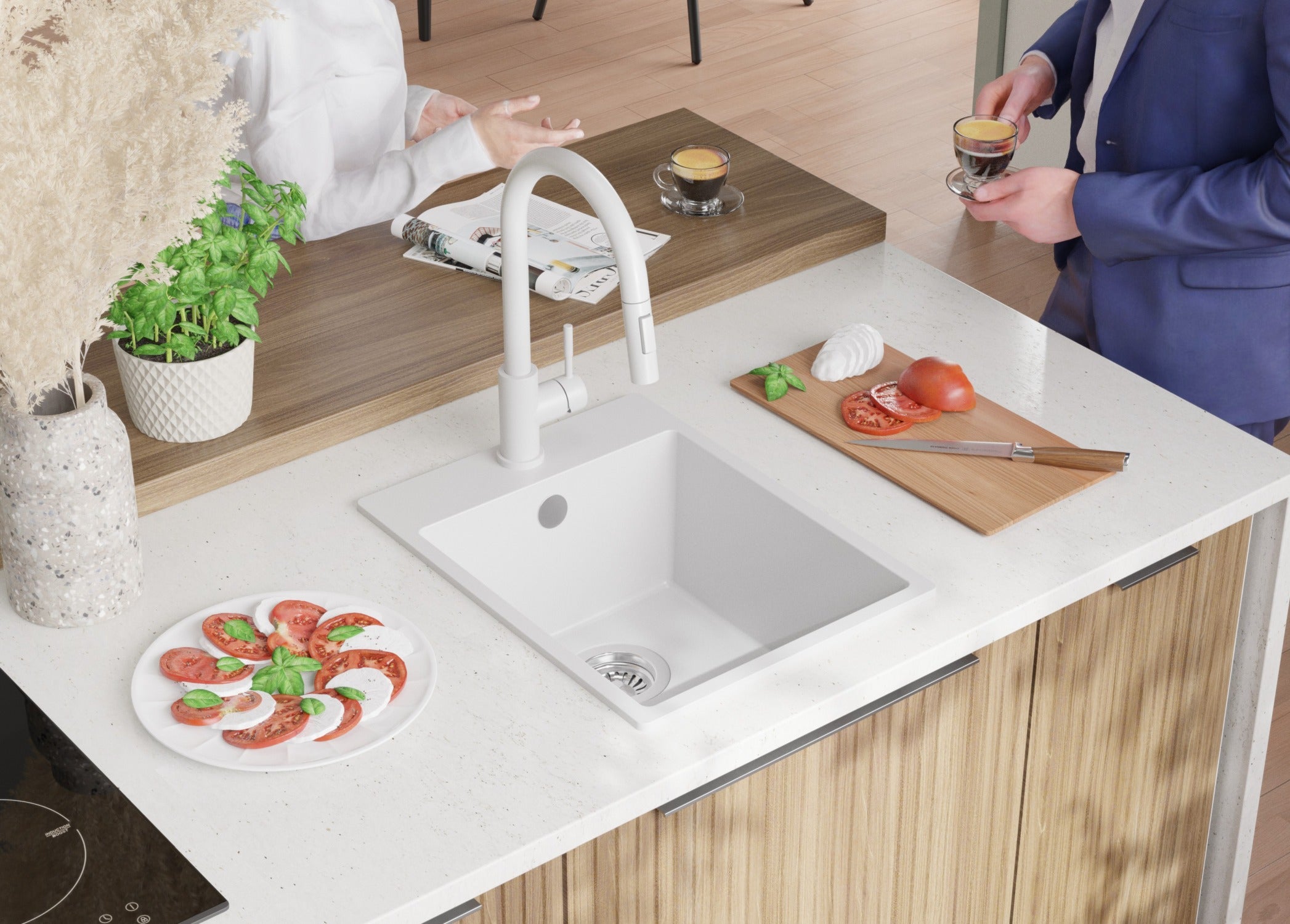 Evier Cuisine en Granit Blanc 38x50cm, Lavabo 1 bac + Kit de Vidage, Évier à Encastrer au meuble 40cm - Riga PRIMAGRAN - 8