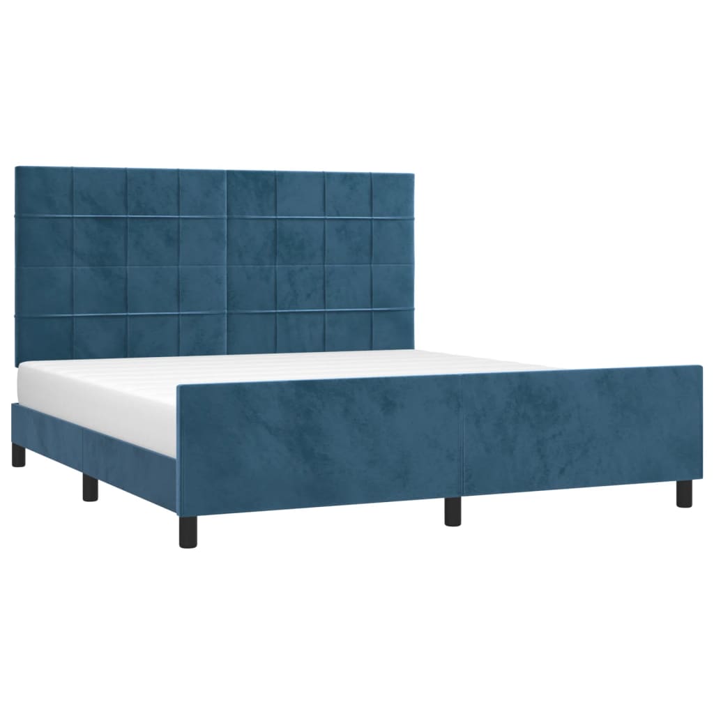 Cadre de lit sans matelas bleu foncé 160 x 200 cm velours - 3
