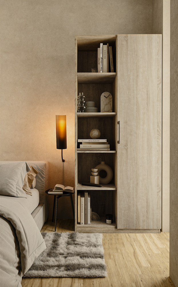 VILLME - Bibliothèque design minimaliste - 1 porte + 10 étagères - 80x30x182 cm - Meuble de rangement - Sonoma - 4