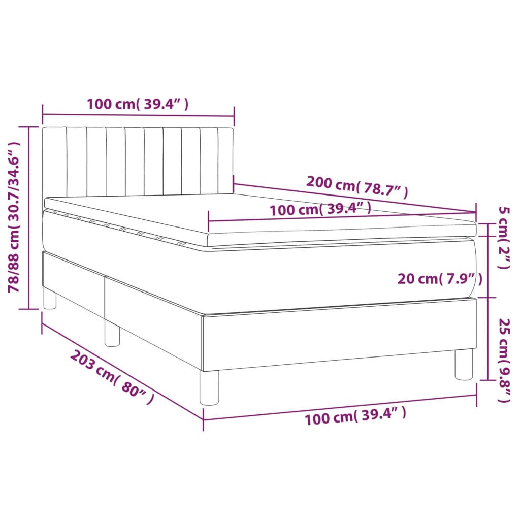 Sommier à lattes de lit avec matelas Bleu 100x200 cm Tissu — COMFORTXL - 7